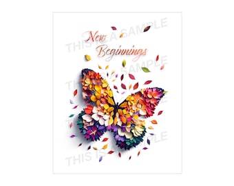 Butterfly Art Print: Positive Message, Floral Wall Decor (Digital Download)
