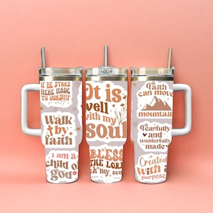 Envoltura para vaso con afirmaciones cristianas: Diseño de sublimación religiosa (SVG, PNG, PDF)