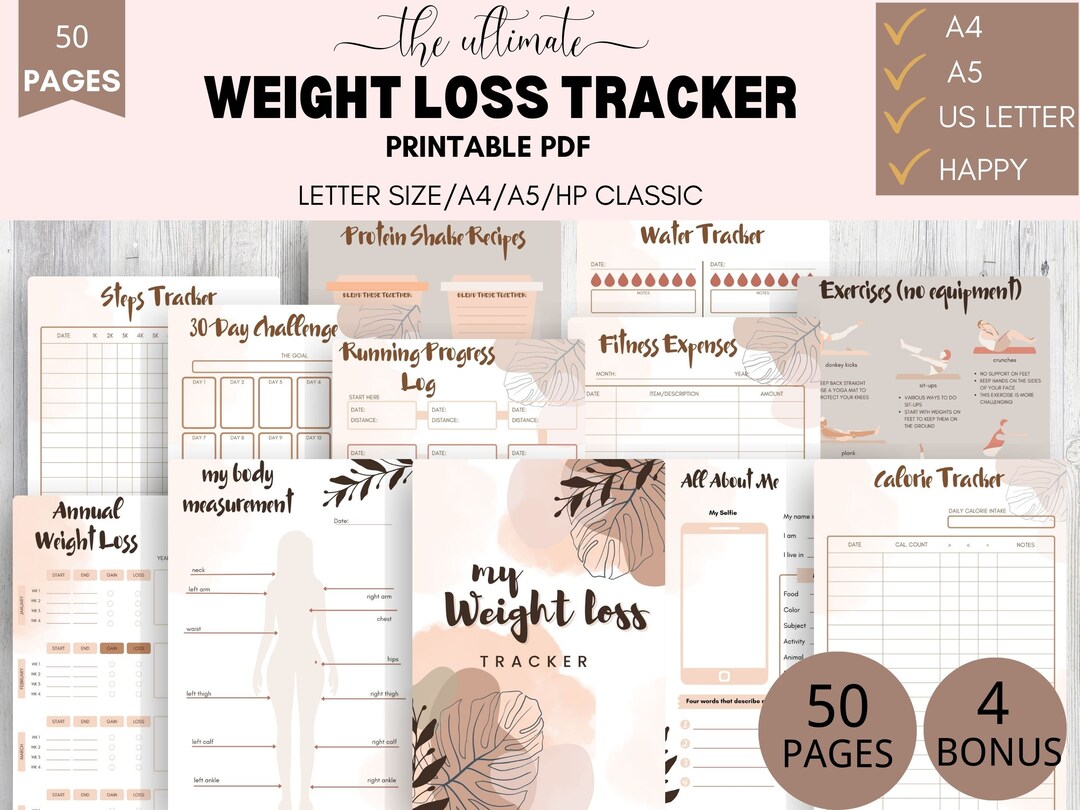Fitness Planner Printable Weight Loss Journal Digital for Women Weekly ...