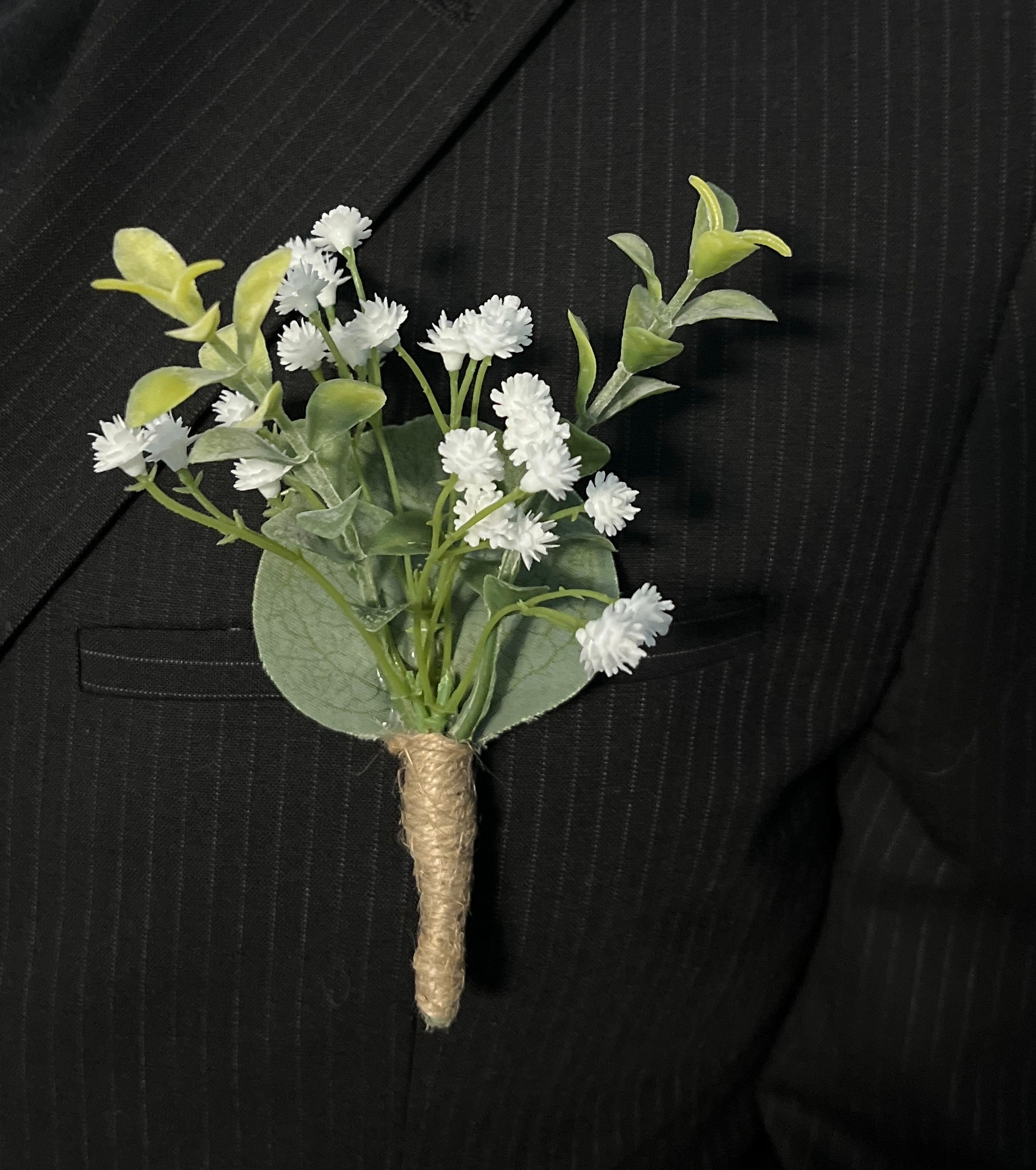 Dress My Wedding – Eucalyptus boutonniere, baby's breath, artificial  eucalyptus botton hole, faux flower boutonniere