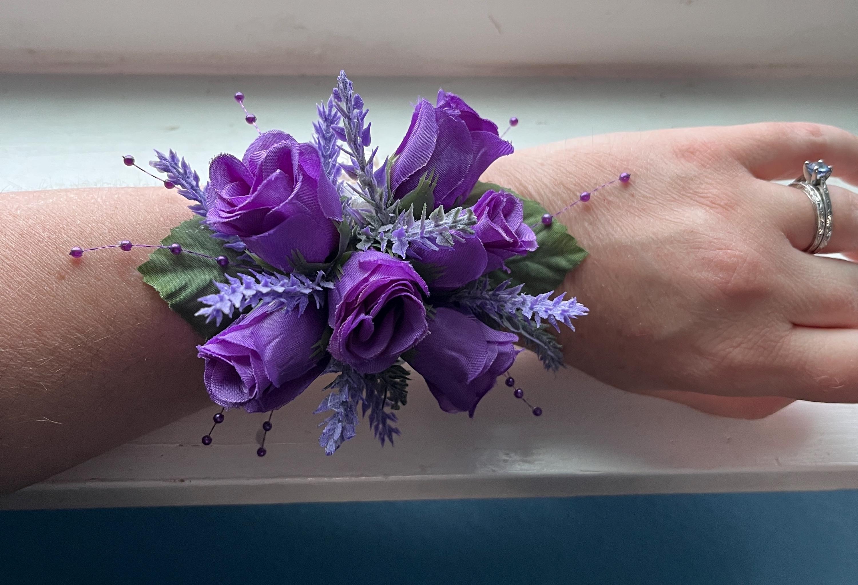 fitted lace wedding dress Corsage and Boutonniere Set Purple