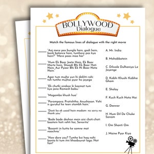 Jeu Bollywood, Jeu-questionnaire Bollywood, Jeu de dialogue Bollywood