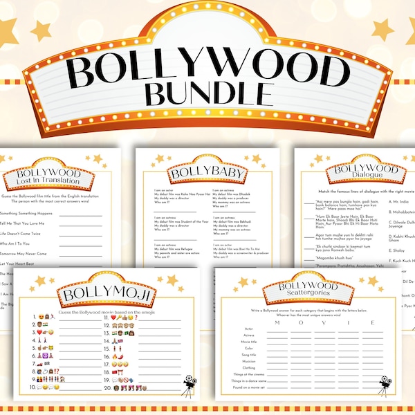 Bollywood Spiele Bundle, Bollywood Trivia Spiele, druckbare Bollywood Trivia