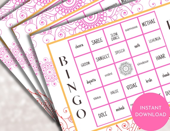 Indian Wedding Bingo, Bridal Shower Game, Printable, Indian Wedding Game, Indian Wedding