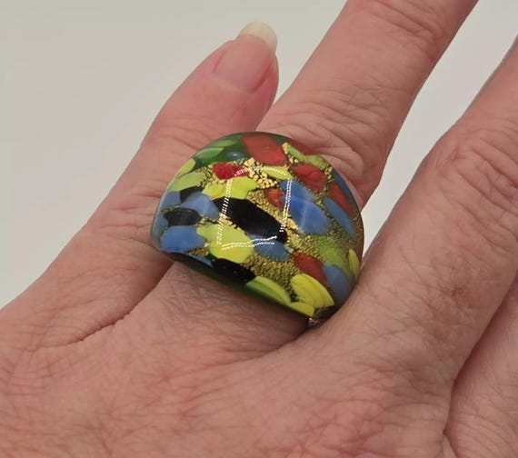 Hand Made Blown Glass Statement Ring Multi Colore… - image 1
