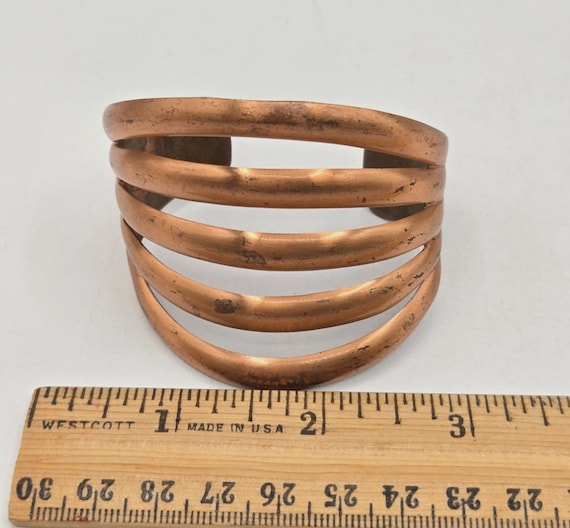 VTG Five Rib Wide Solid Copper Cuff Bracelet Adju… - image 8