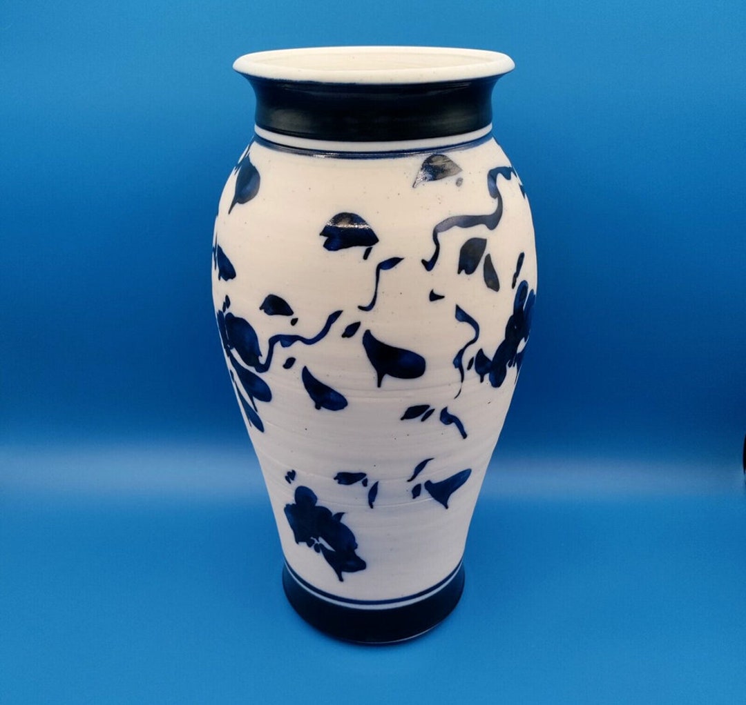 Vintage Studio Hand Thrown Art Pottery Large Vase Urn Shaped Blue ...