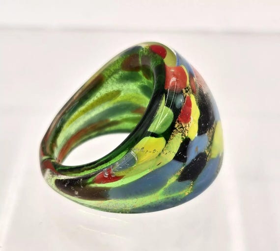 Hand Made Blown Glass Statement Ring Multi Colore… - image 3