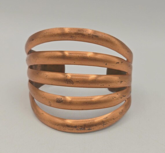 VTG Five Rib Wide Solid Copper Cuff Bracelet Adju… - image 2