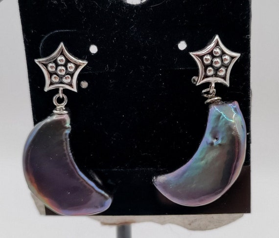Iridescent Moon and Stars 925 Silver Post Earring… - image 4