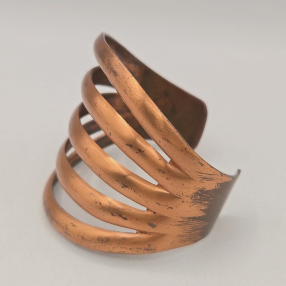 VTG Five Rib Wide Solid Copper Cuff Bracelet Adju… - image 3