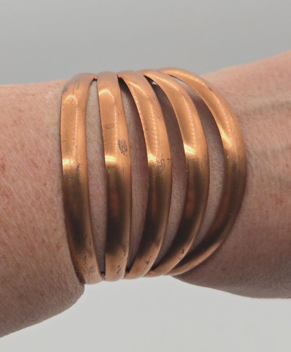 VTG Five Rib Wide Solid Copper Cuff Bracelet Adju… - image 1