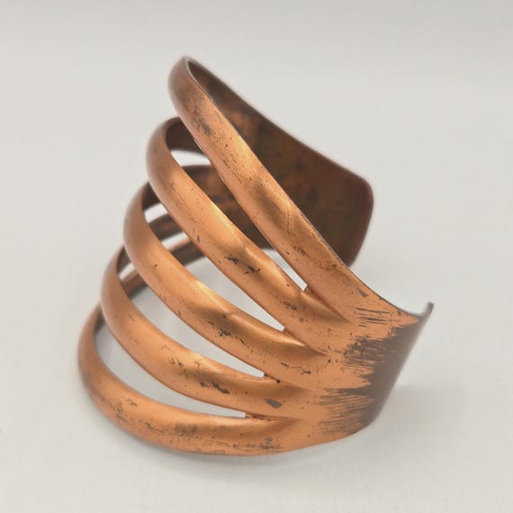 VTG Five Rib Wide Solid Copper Cuff Bracelet Adju… - image 6