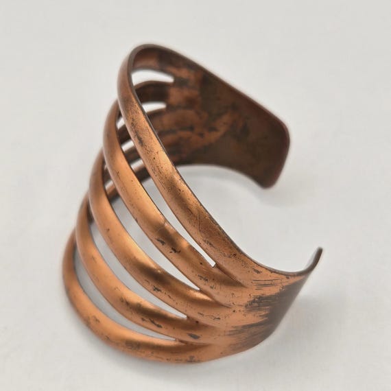 VTG Five Rib Wide Solid Copper Cuff Bracelet Adju… - image 5