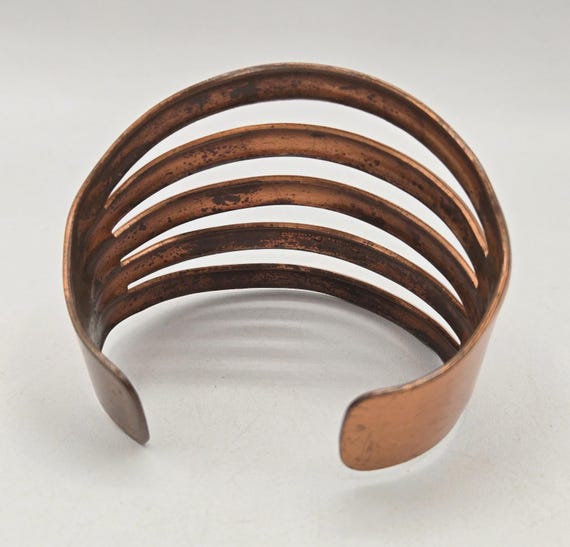 VTG Five Rib Wide Solid Copper Cuff Bracelet Adju… - image 4