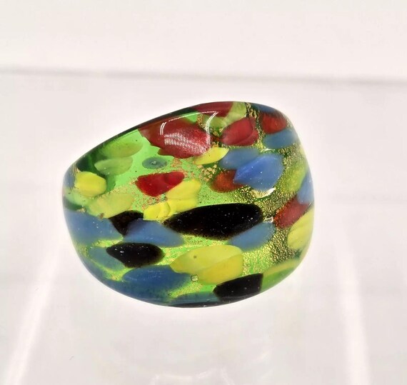 Hand Made Blown Glass Statement Ring Multi Colore… - image 2