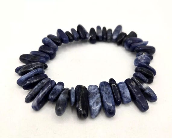 Tumbled Blue White Sodalite Stone Points Stretch Bracelet Healing Third Eye Chakra Intuition