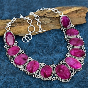 Kashmir Red Ruby Gemstone Handmade 925 Sterling Silver Necklace 925 Stamped Gemstone Natural Ruby Silver Necklace Gift For Mom