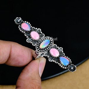 Pink Conch shell , Aurora Opal 925 Sterling Silver Gemstone Handmade Jewelry Ring