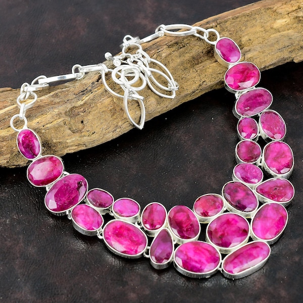 Kashmir Red Ruby Gemstone Handmade 925 Sterling Silver Ruby Necklace 925 Stamped Gemstone Natural Kashmir Red Ruby Necklace Gift For Love