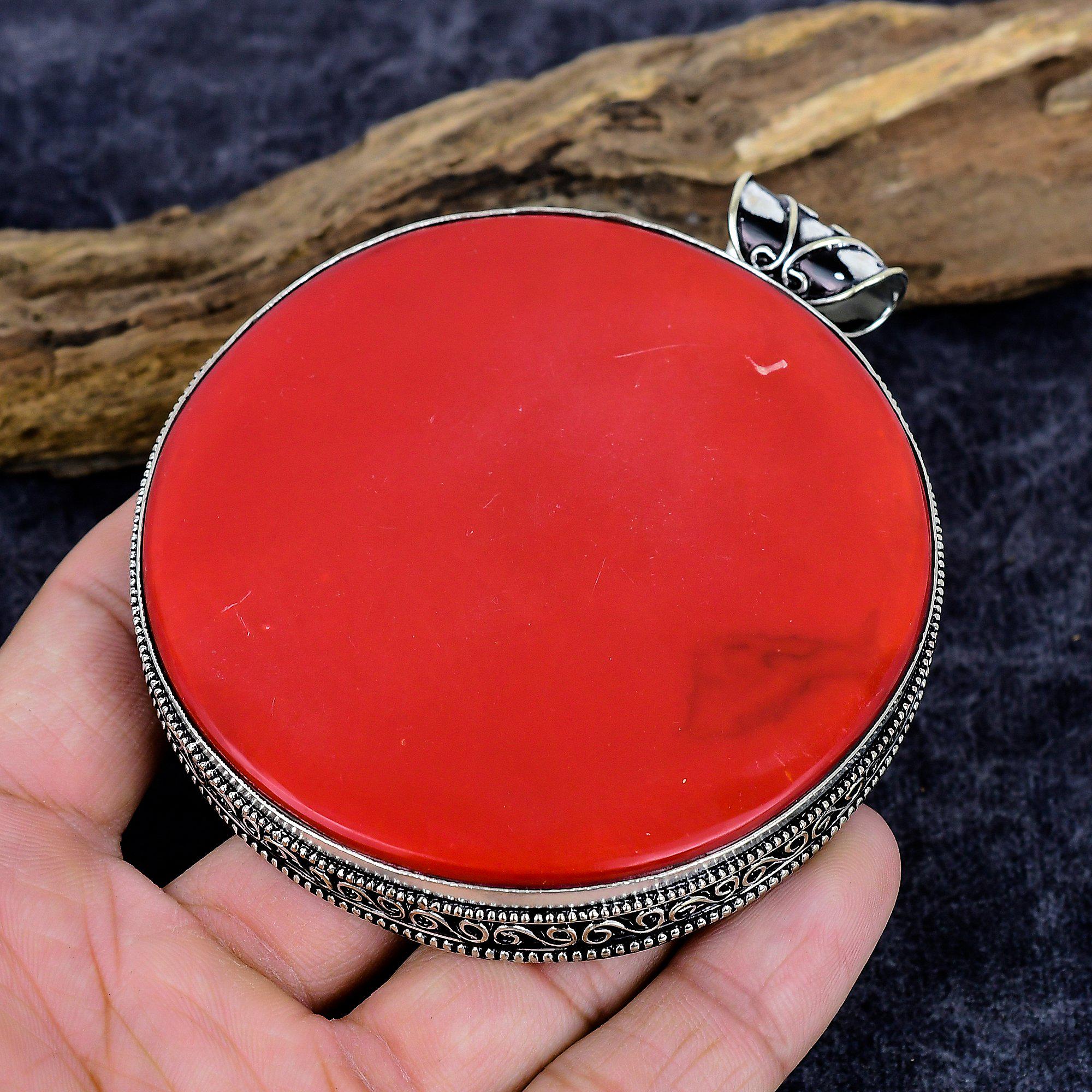 Pendentif Collier Fait Main Argent 925 Corail Rouge Grenat - Bijou Artisanal Inde