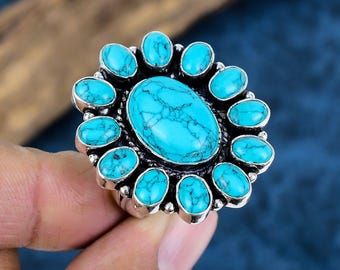 Santa Rosa Turquoise Ring: 925 Sterling Silver Handmade Statement Jewelry