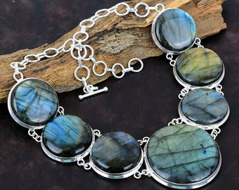 Pietra preziosa labradorite blu fiera fatta a mano / Collana in argento sterling 925 / Pietra preziosa stampata 925 / Collana in argento fossile labradorite naturale