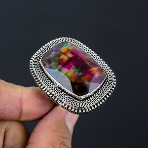 Aurora Borealis Opal Ring: 925 Sterling Silver Statement Jewelry