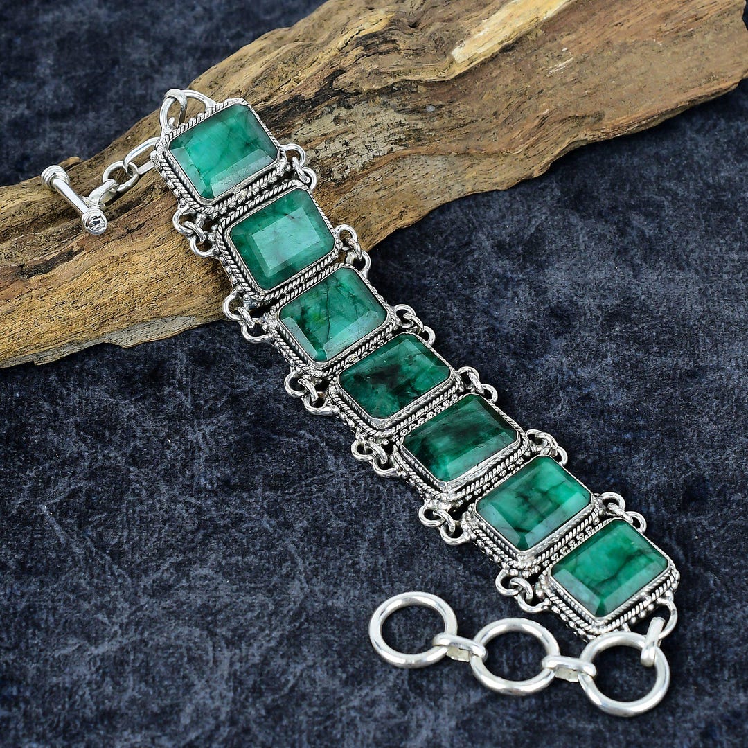 Handmade Zambian Emerald Bracelet: 925 Sterling Silver Gemstone - Etsy
