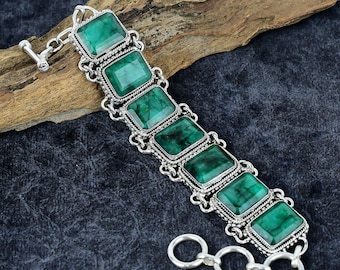 Handmade Zambian Emerald Bracelet: 925 Sterling Silver Gemstone
