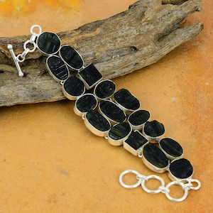 Black Tourmaline Gemstone Handmade 925 Sterling Silver Bracelet 925 Stamped Gemstone Natural Black Tourmaline Silver Bracelet Gift For Her