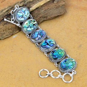 Handmade Abalone Shell Bracelet: 925 Sterling Silver Gemstone
