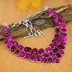 Kashmir Red Ruby Gemstone Handmade 925 Sterling Silver Necklace 925 Stamped Gemstone Natural Red Ruby Silver Necklace Gift For Mom
