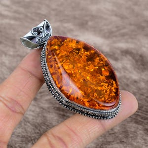 Fancy Shape Amber | Gemstone Handmade 925 Sterling Silver Jewelry Pendant | Gift Pendant | Amber Pendant | Gift For Love