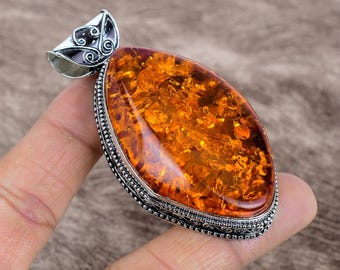 手作りのファンシーアンバーペンダント：925スターリングシルバー