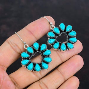 Santa Rosa Turquoise Gemstone 925 Sterling Silver Earring Gemstone Santa Rosa Turquoise Heart Shape Silver Earring Gift For Her