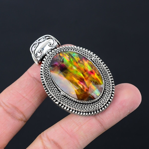 Opale aurore boréale | Pendentif de bijoux en argent sterling 925 fait à la main avec pierres précieuses | Pendentif cadeau | Pendentif Opale Aurore | Pendentif cadeau en argent
