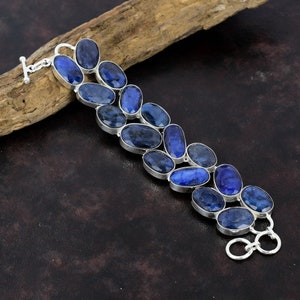 Awesome Burmese Blue Sapphire Gemstone Handmade 925 Sterling Silver Bracelet 925 Stamped Gemstone Natural Crazy Lace Agate Bracelet For Gift