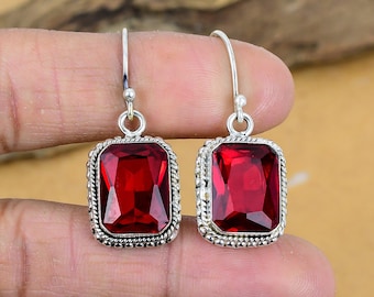 Handmade Red Garnet Sterling Silver Earrings: 925 Stamped
