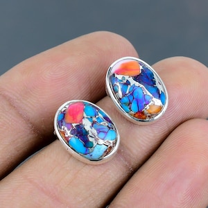 Kingman Turquoise Spiny Oyster Sterling Silver Stud Earrings