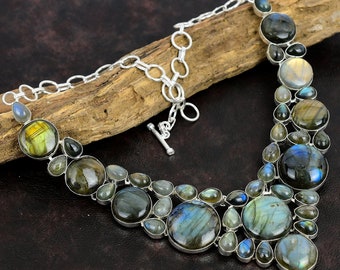 Handmade Labradorite Gemstone Necklace: 925 Sterling Silver, Natural Stone