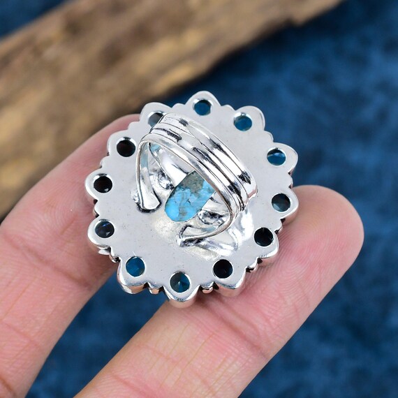 手作りのチベットターコイズとブルートパーズのスターリングシルバー