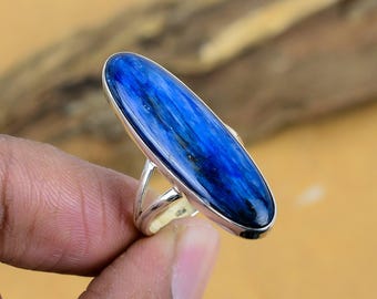 Blue Kyanite 925 Sterling Silver Ring - Handmade Statement Jewelry