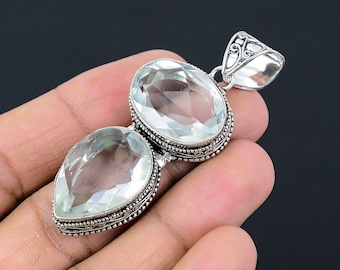 Ciondolo in argento sterling 925 con topazio bianco fatto a mano