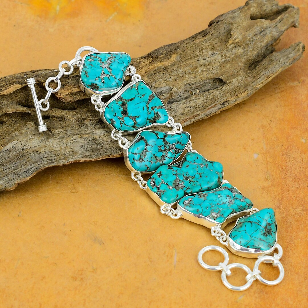 Handmade Tibetan Turquoise Sterling Silver Bracelet: Natural