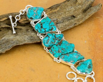 Handmade Tibetan Turquoise Sterling Silver Bracelet: Natural Gemstone Jewelry