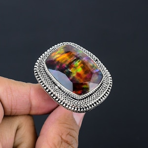 Aurora Borealis Opal Ring: Handmade 925 Sterling Silver Statement Jewelry