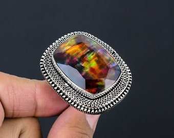 Aurora Borealis Opal Ring: Handmade 925 Sterling Silver Statement Jewelry
