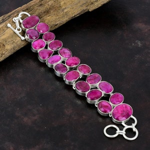 Handmade Kashmir Red Ruby 925 Sterling Silver Bracelet