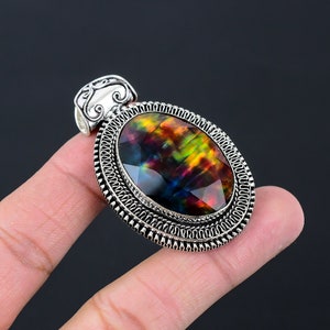 Handmade Aurora Opal Pendant: 925 Sterling Silver Gemstone Jewelry